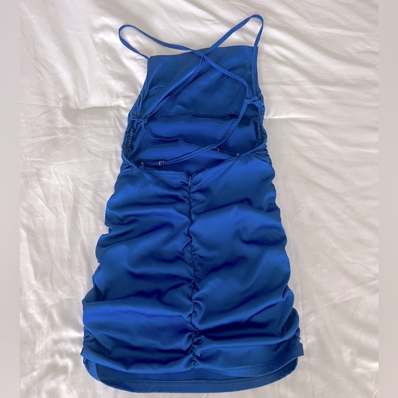 Silk Blue Mini Dress Strappy Back - Picture 2 of 5